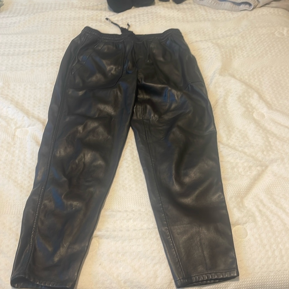 Fuex black leather draw string pants